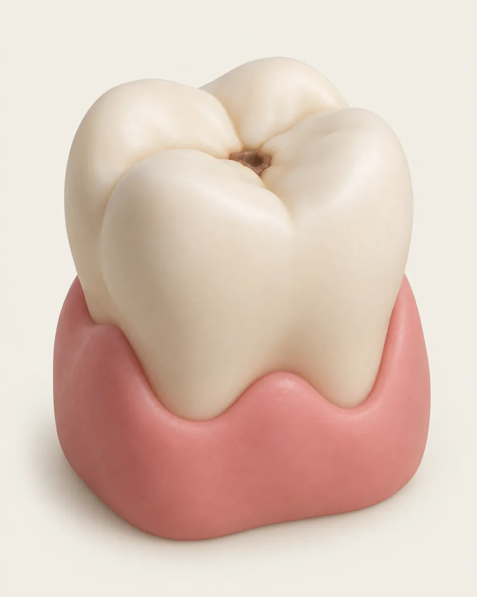 Illustration: molar with a small cavity on the biting surface