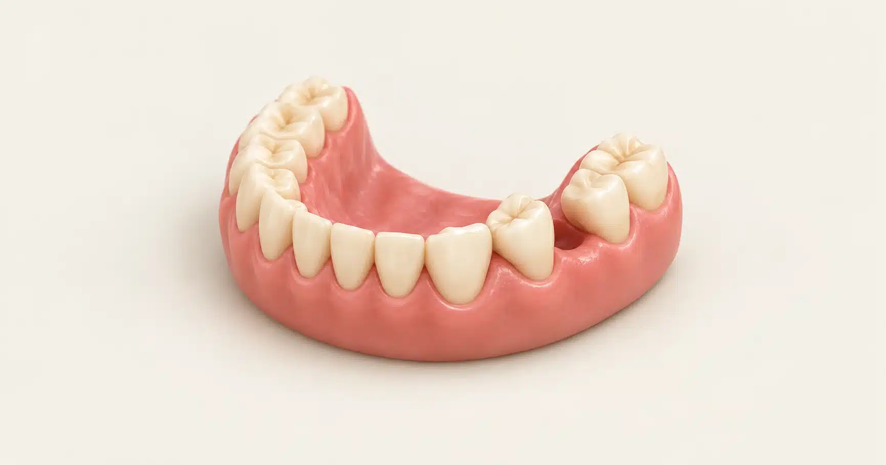 Model of a lower jaw with a missing back tooth