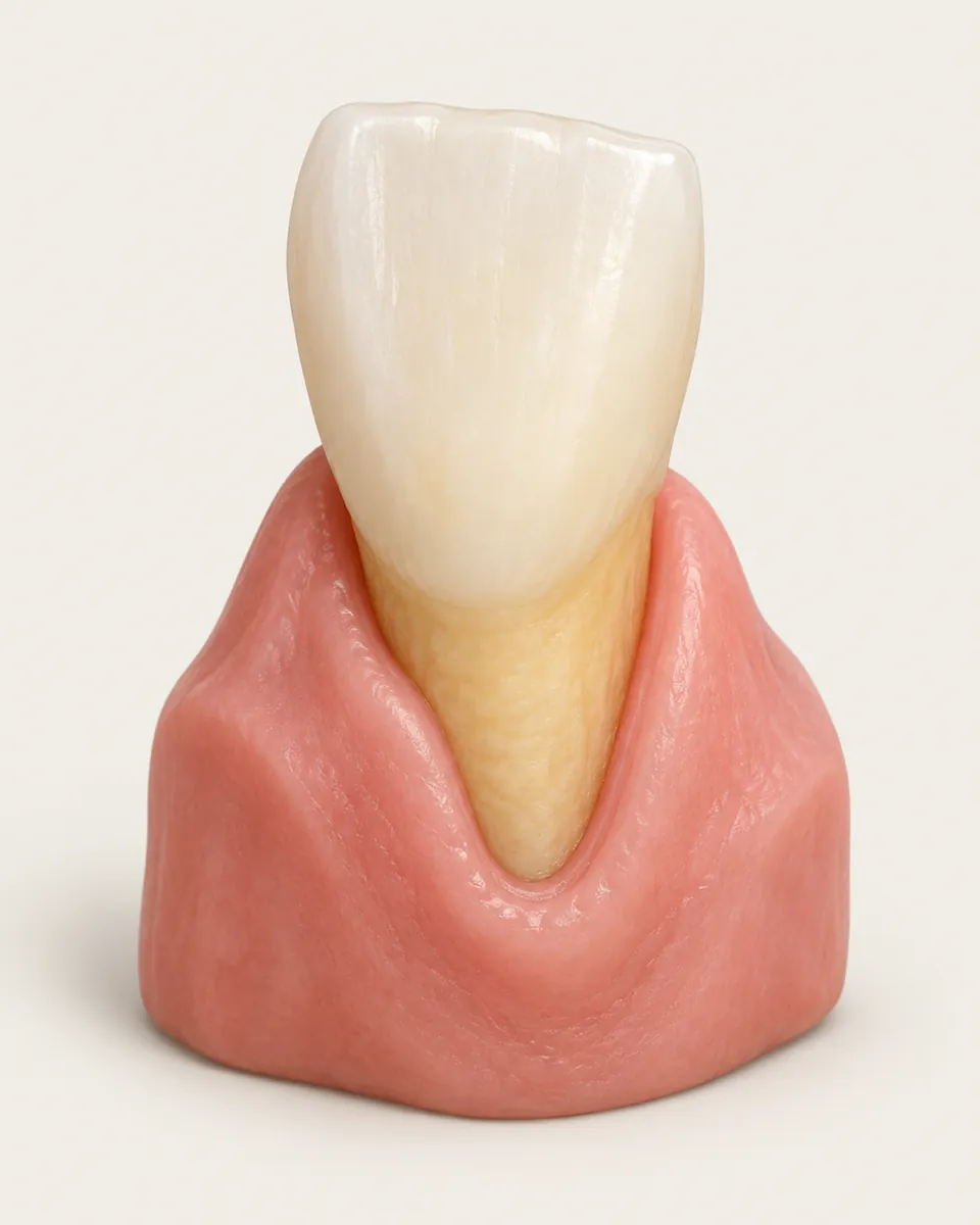 Illustration: tooth with gum receded, exposing yellow root surface