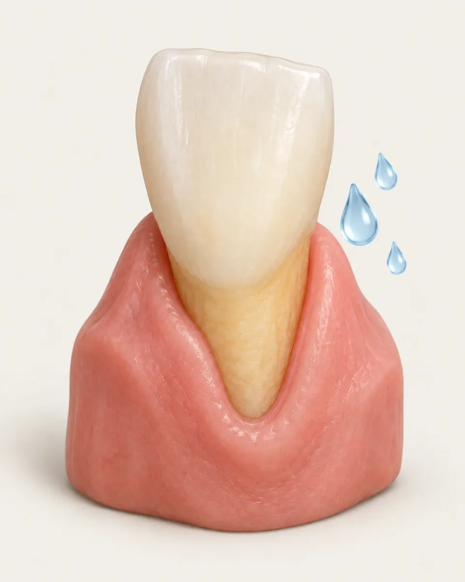 Illustration: tooth with exposed root and small cold droplets beside it
