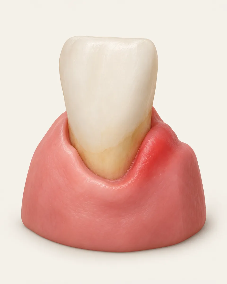 Illustration: tooth with red, swollen gum and slight recession
