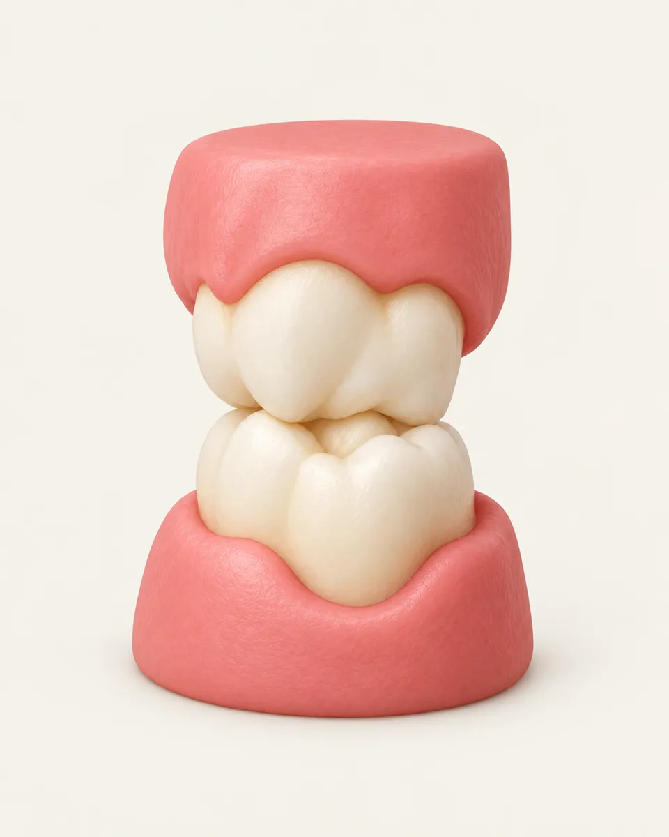 Illustration: upper and lower molars pressed tightly together, side view